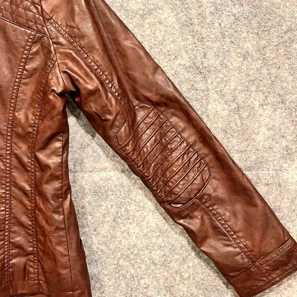 Guess Brown Moto Jacket Womens Medium Vintage Lined Zip Sleeves Pockets - Picture 14 of 15